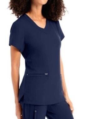WHITE CROSS VIBE CRFT 3 PKT V-Neck Scrub Top in Navy Size Large